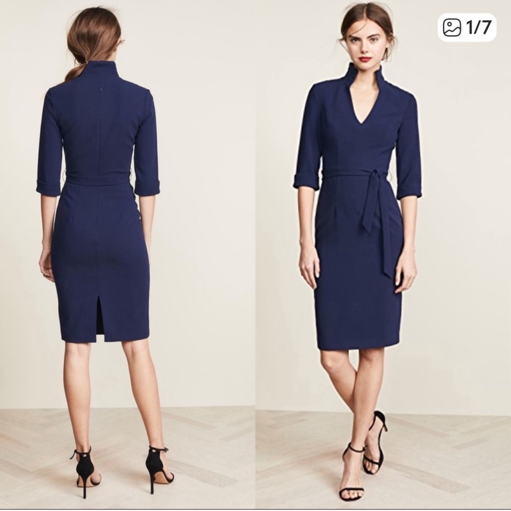 Black Halo Madeline sheath  3/4 sleeves Navy Blue dress 8